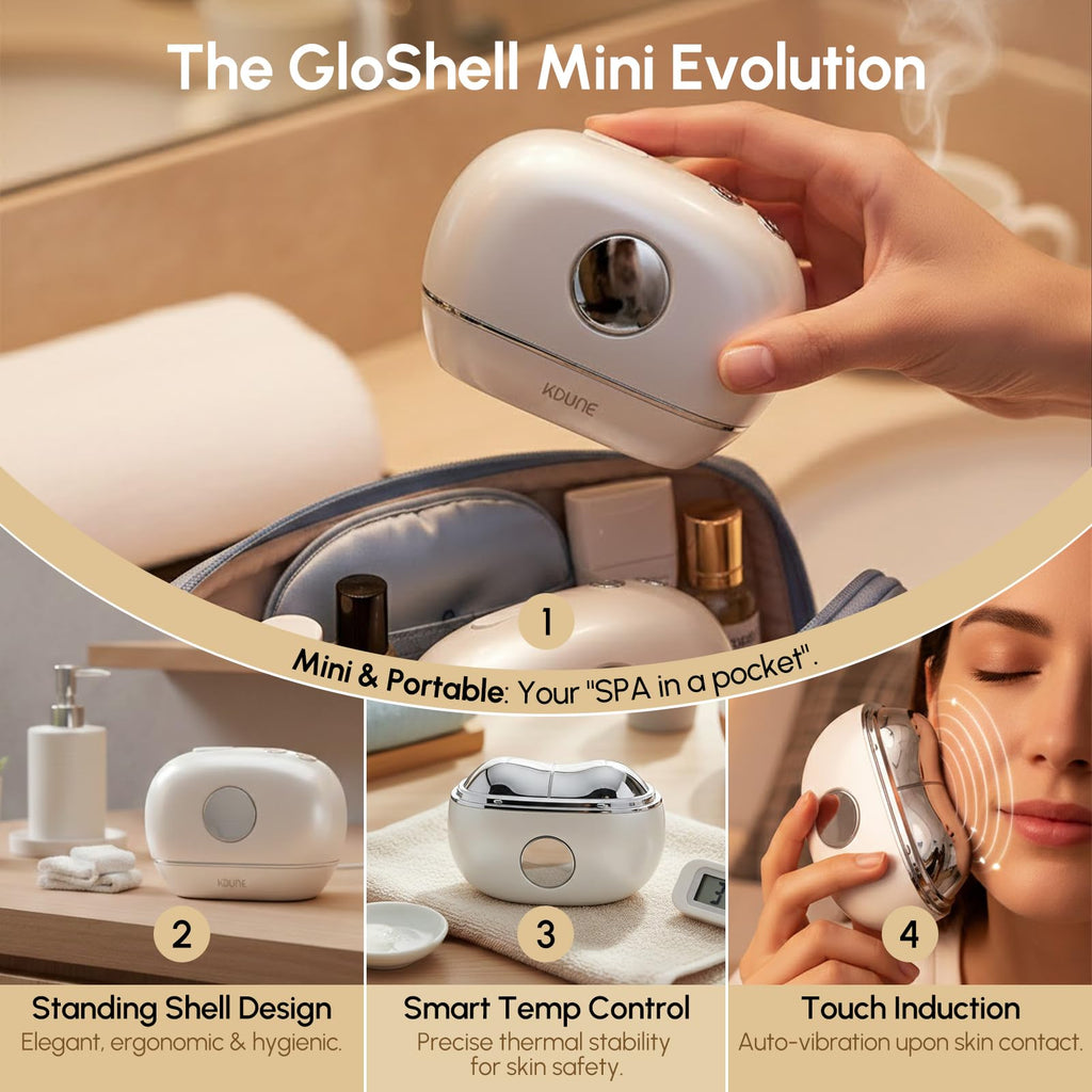 GloShell Mini Gua Sha Facial Massager, Hot & Cold, Microcurrent