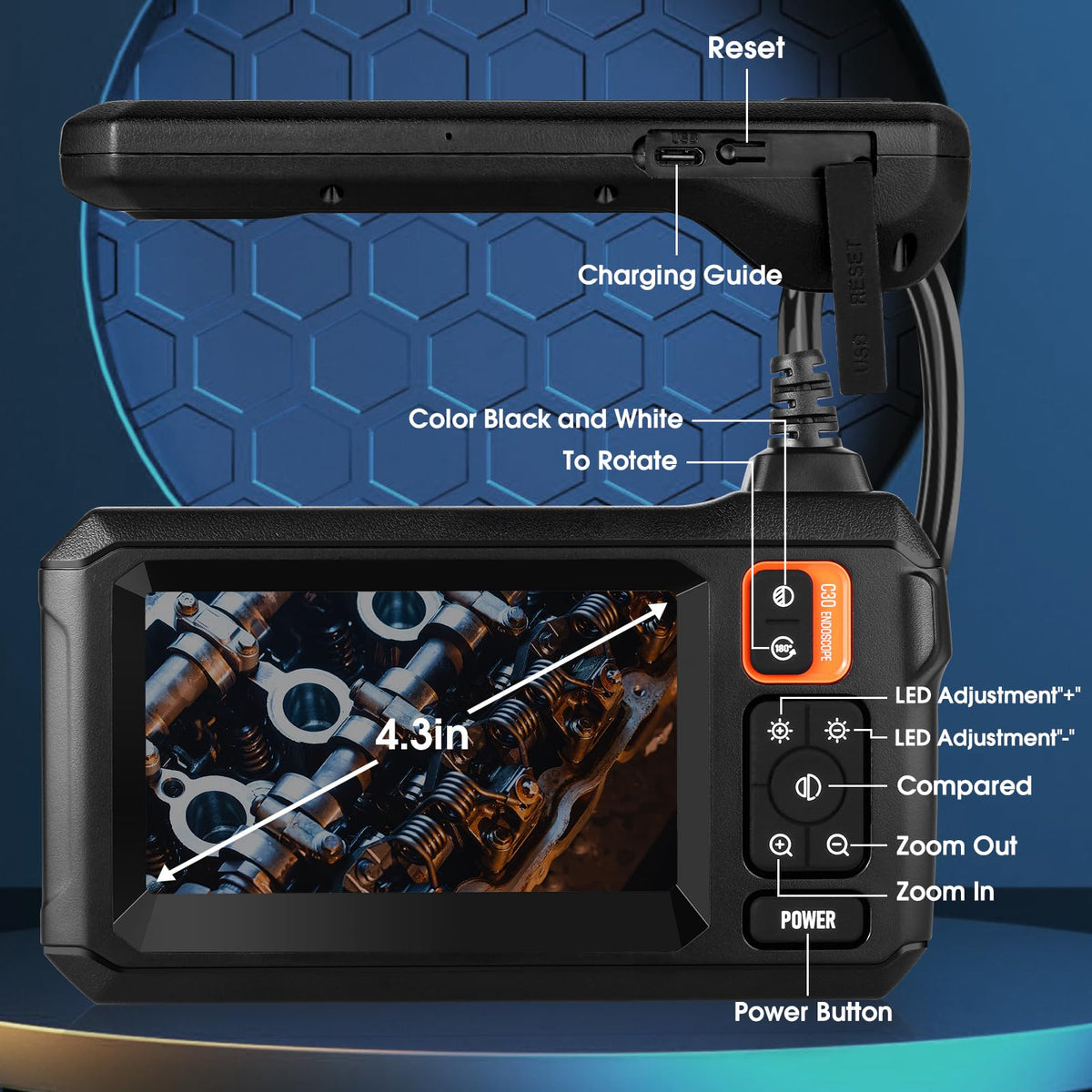 Endoscope Camera with Light,1080P Borescope with 32.8FT Cable, Single Lens