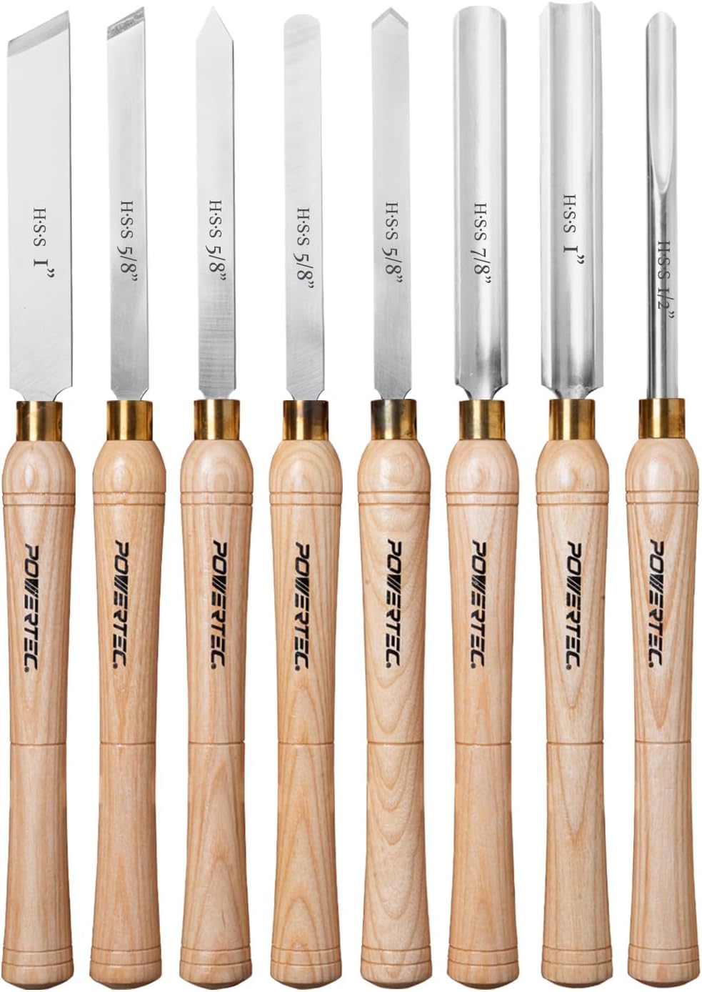 8 Pcs Wood Lathe Chisel Set, HSS Steel Blades Wood Lathe Tools | Spindle Gouge, 2 Pcs Roughing Gouge, Spear Scraper