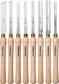 8 Pcs Wood Lathe Chisel Set, HSS Steel Blades Wood Lathe Tools | Spindle Gouge, 2 Pcs Roughing Gouge, Spear Scraper