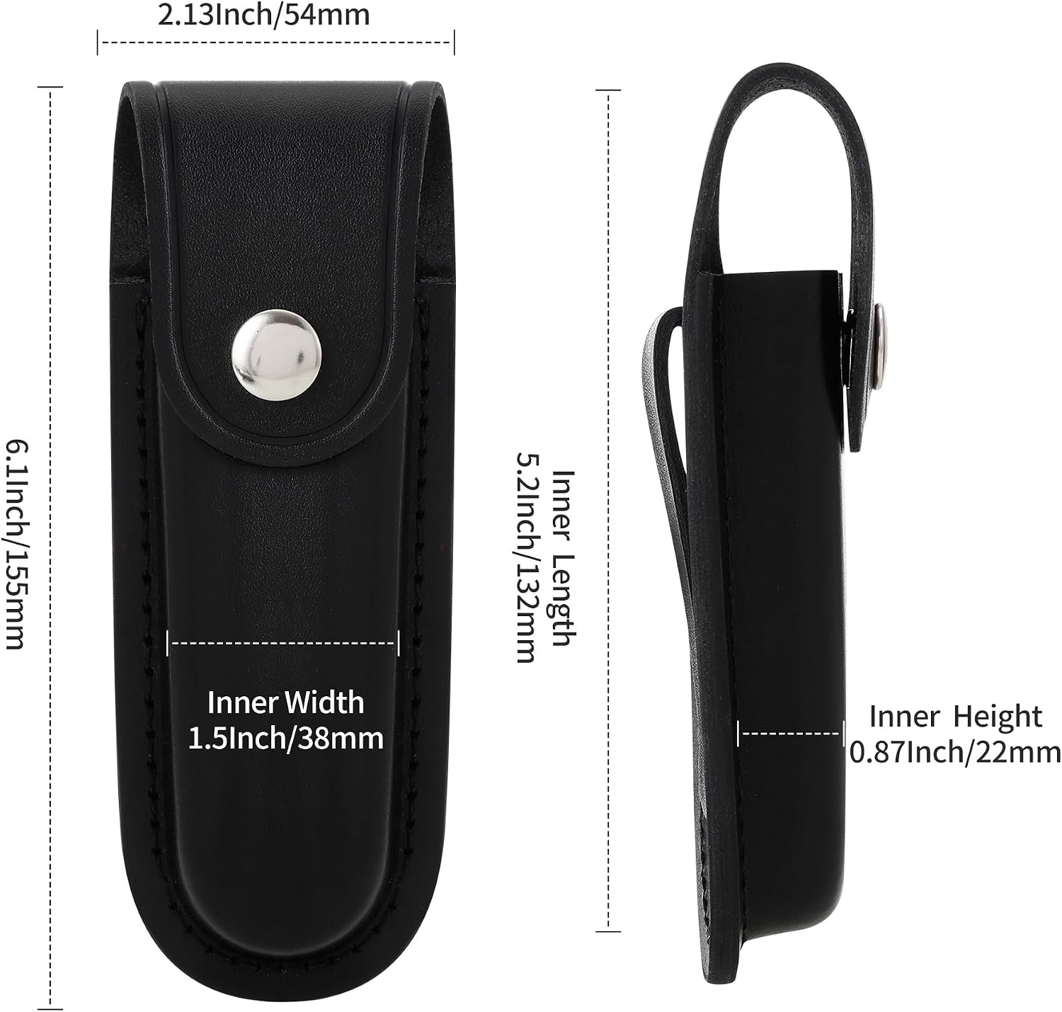 5-Inch Pocket Knife Sheath for Belt Carry | Black leather knife holster with snap closure and belt loop for outdoor