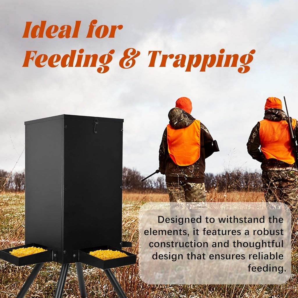 85lbs Deer Feeder, Weatherproof Deer Feeders with 4 Feeding Tray and 4-Leg Stand, Heavy Duty Metal Gravity Feeder for