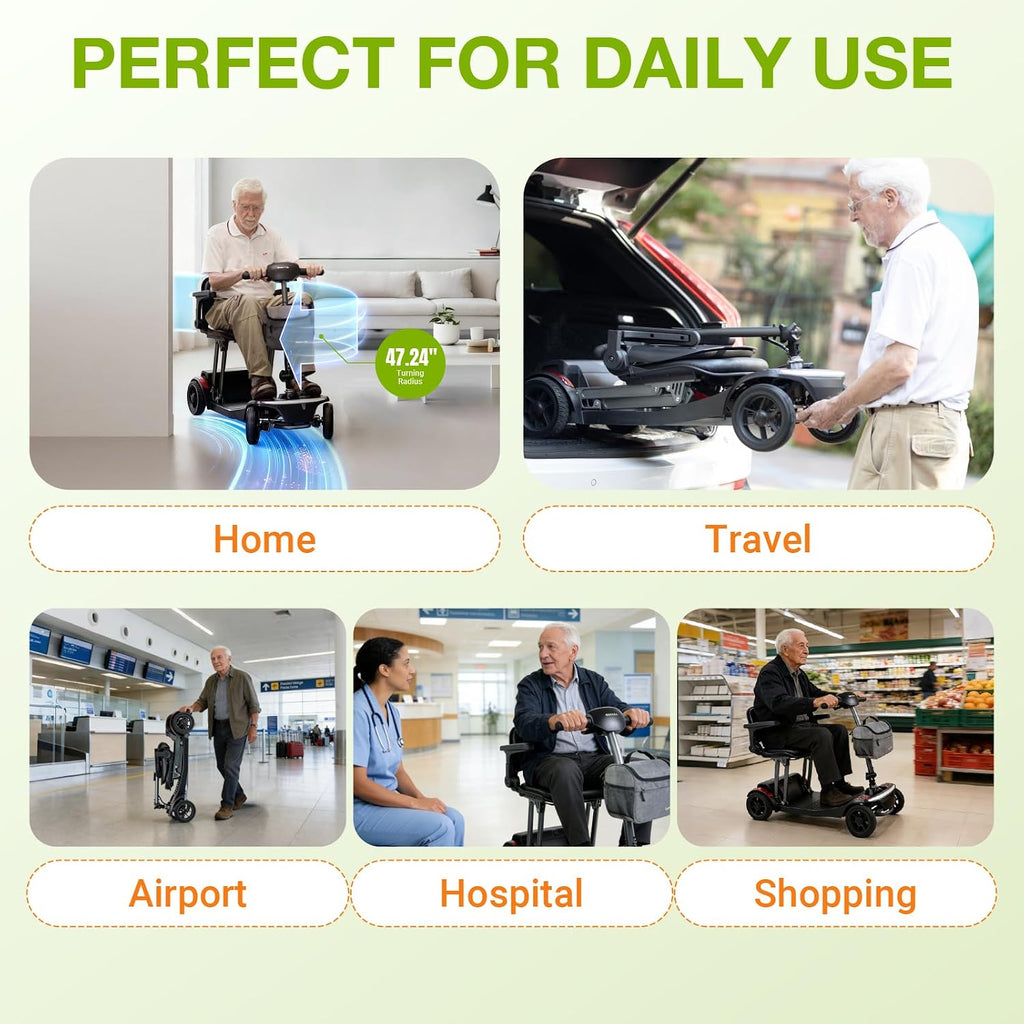 Folding Mobility Scooter for Seniors & Adults, Portable, 44Lbs