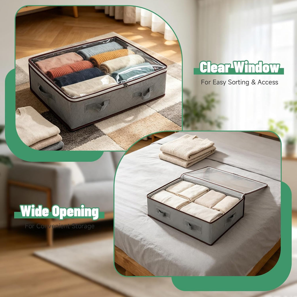 6Pack Under Bed Storage Bags, Closet Organizers and Storage Bins with Clear Window & Reinforced Handle for Clothing