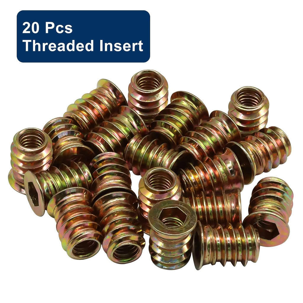 Piutouyar 20 Pcs M6x15mm Threaded Inserts Nuts for Wood