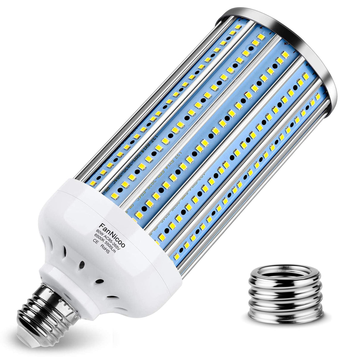 60W LED Light Bulb 500W Equivalent LED Corn Light Bulb 5500Lumen 6500k Cool Daylight White E26/E27 Base Bulb Large