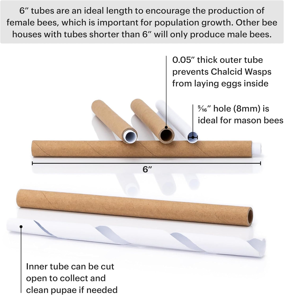 Premium Cedar Bee House - 6” Long Replaceable Tubes - Perfect for Mason Beekeeping - an Insect Hotel Built to Last