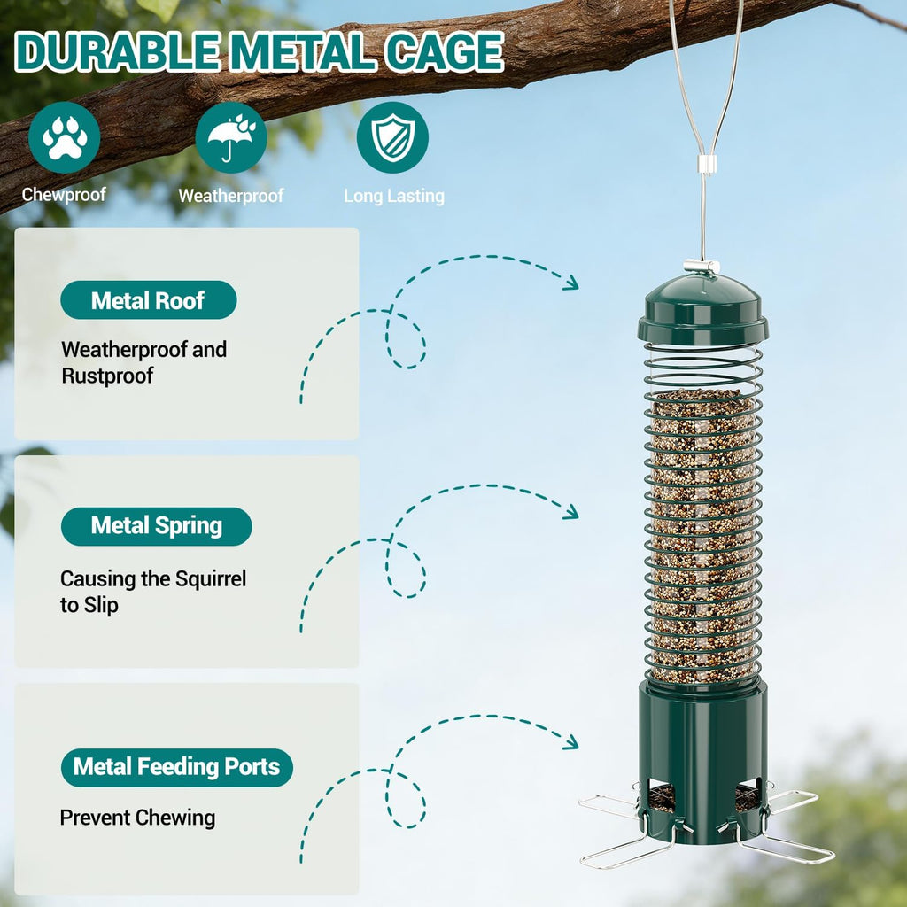 Squirrel Proof Bird Feeder, Metal Bird Feeders for Outdoors Hanging, 3.6LB Large Seeds Capacity for Wild Birds