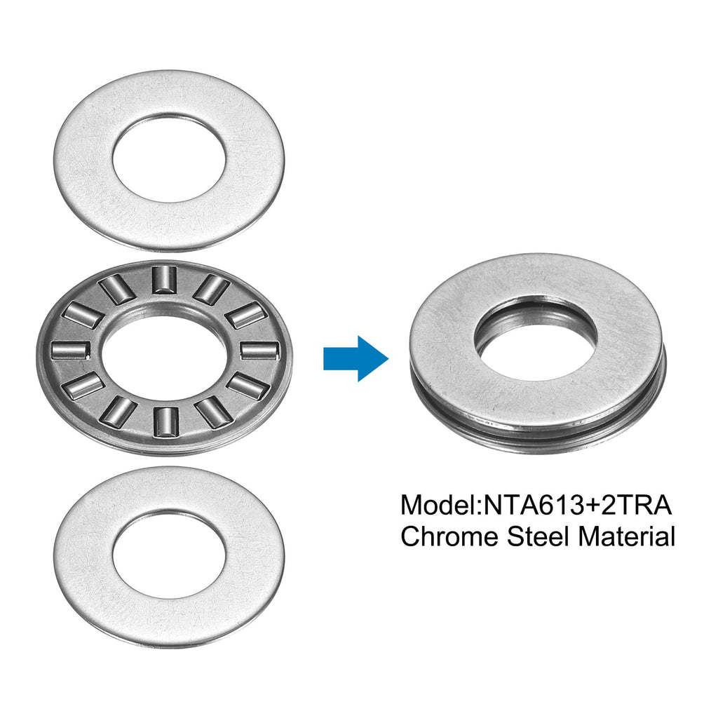 uxcell NTA613+2TRA Needle Roller Thrust Bearings with Washers, 10mm Bore