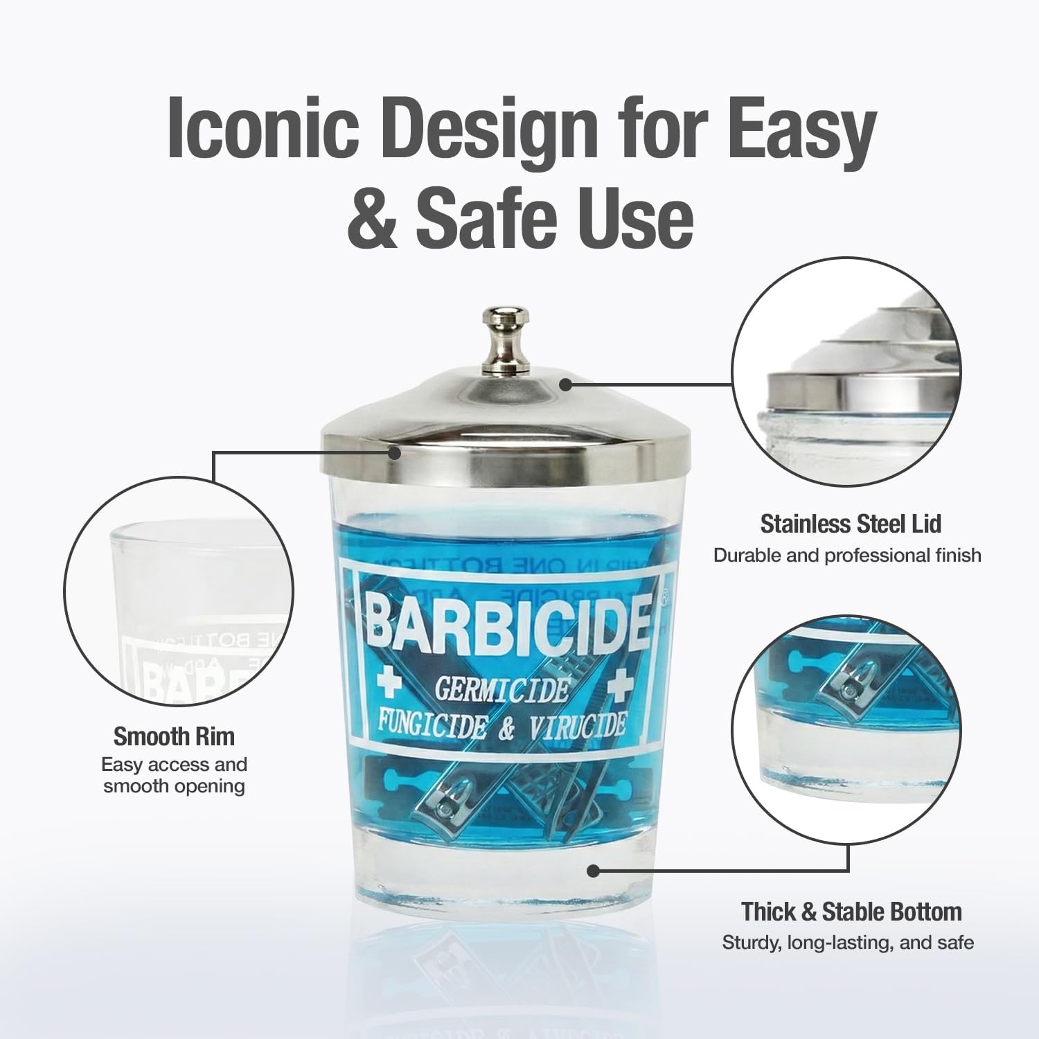 Disinfectant Jar (Small - 4 Fl Oz) – Durable Glass Immersion Container with Stainless Steel Lid and Tray –