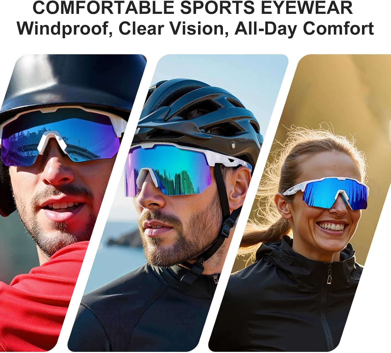 Sports Sunglasses with 5 Interchangeable Lenses | UV400 glasses with a polarized black lens for men and women, ideal