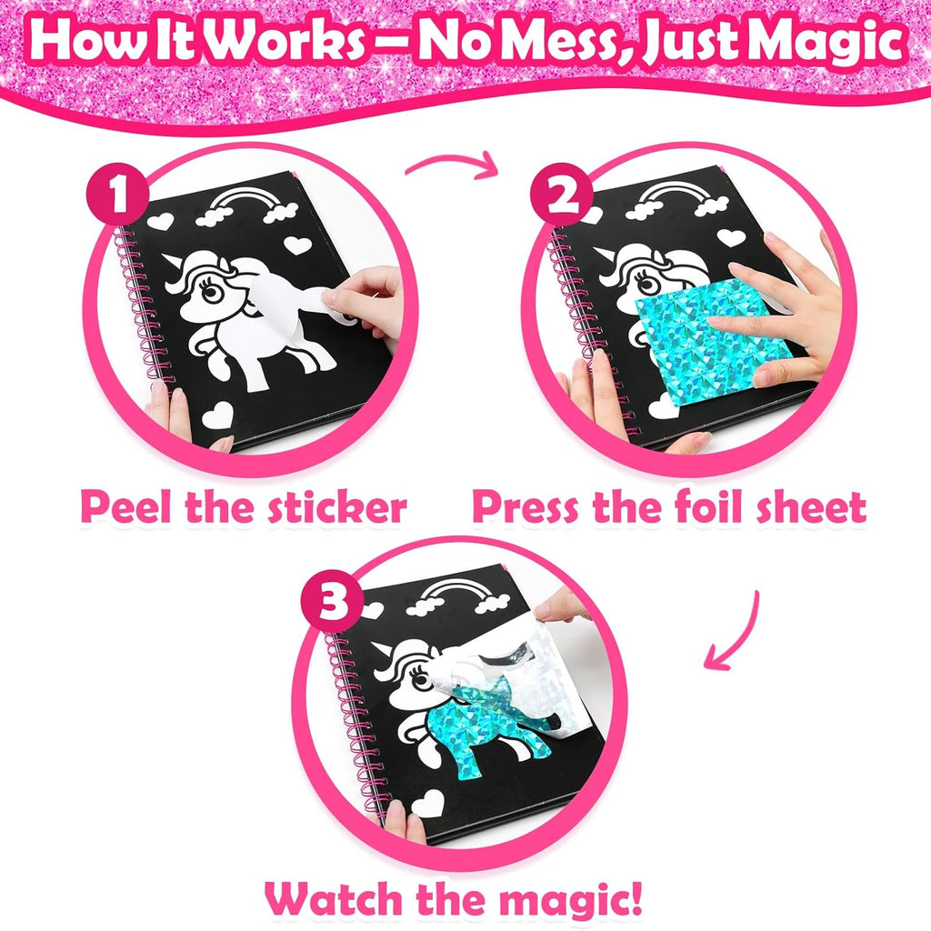 Foil Art Craft Kit for Kids, Sparkly Birthday Gift Toy for Girls