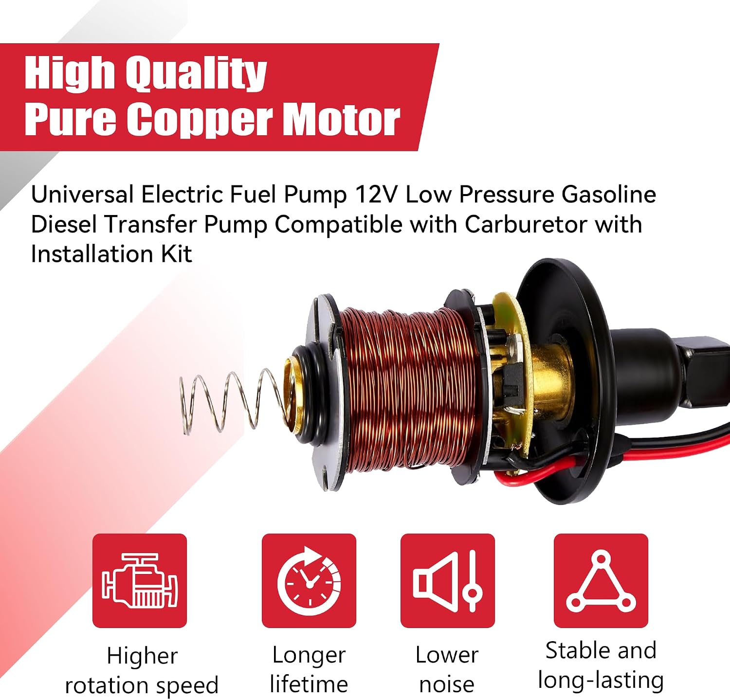 Universal Electric Fuel Pump Kit 12V 5-9 PSI Low Pressure with Fuel Filters 6 Hose Clamps 6.56 FT 5/16" ID Fuel Line