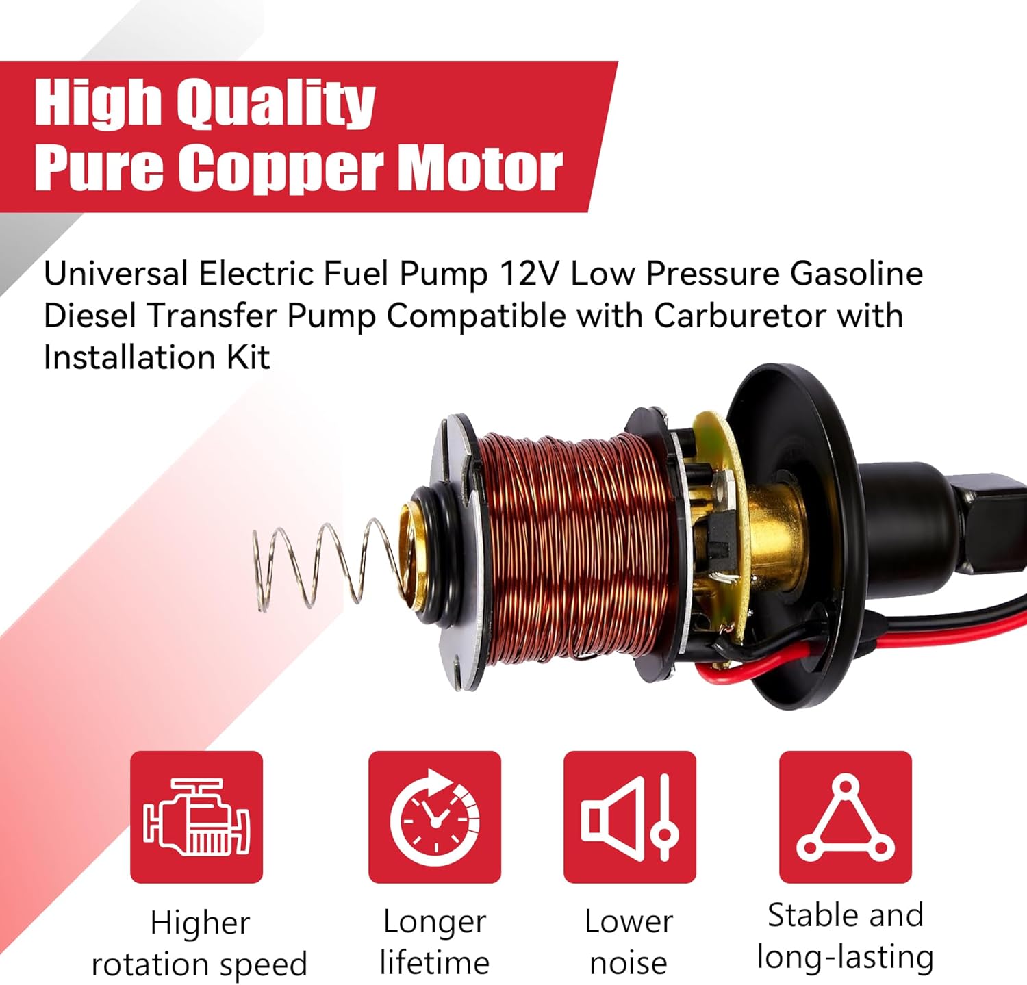 Universal Electric Fuel Pump Kit 12V 3-6 PSI Low Pressure with Fuel Filter 6.56 FT 5/16" ID Fuel Line Replacement For