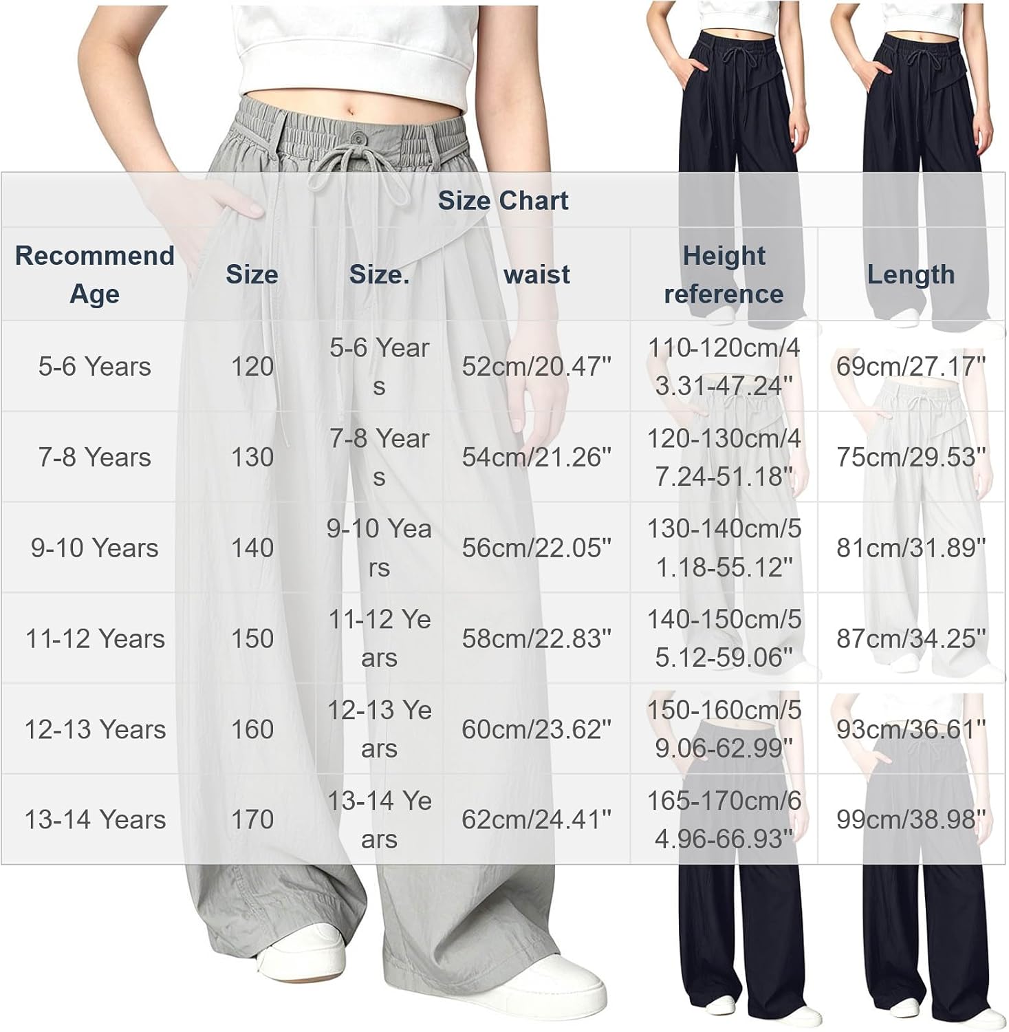 Girls Wide Leg Casual Pants Elastic Waist Hiking Cargo Pant | Teen Lightweight Quick Dry Sweatpants, Y2K Hip Hop