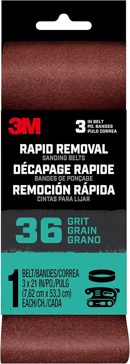 3M Rapid Removal 3 in. x 21 in. Power Sanding Belt, 36 Grit, 1/Pack