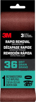 3M Rapid Removal 3 in. x 21 in. Power Sanding Belt, 36 Grit, 1/Pack