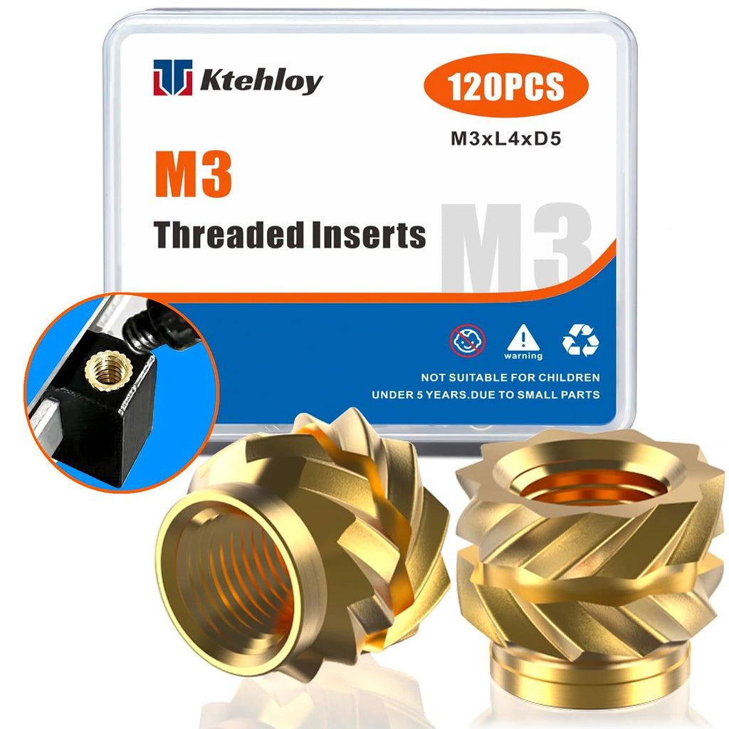 120Pcs M3 Threaded Inserts, Metric knurled Nuts Brass Heat Set Insert for Plastic Parts,Insert by Heat into 3D Printing Components(M3x4x5mm)