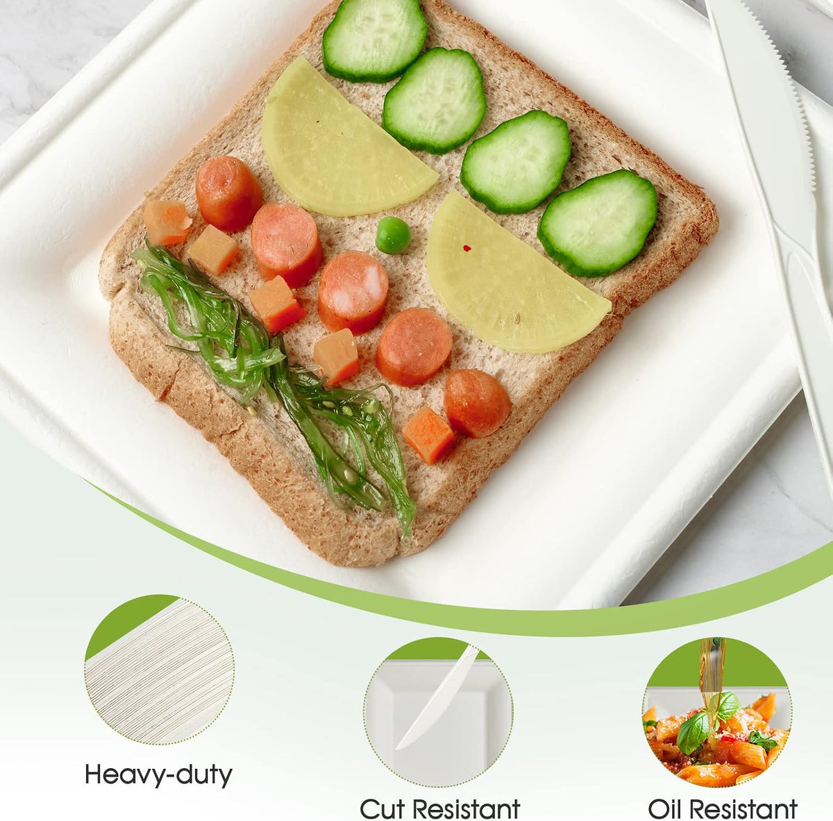 150 Piecs Compostable Square Paper Plates, 10 inch, White