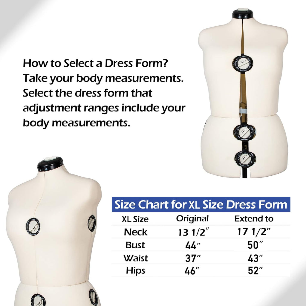 Beige 13 Dials Female Fabric Adjustable Mannequin Dress Form for Sewing, Mannequin Body Torso with Tri-Pod Stand, Up