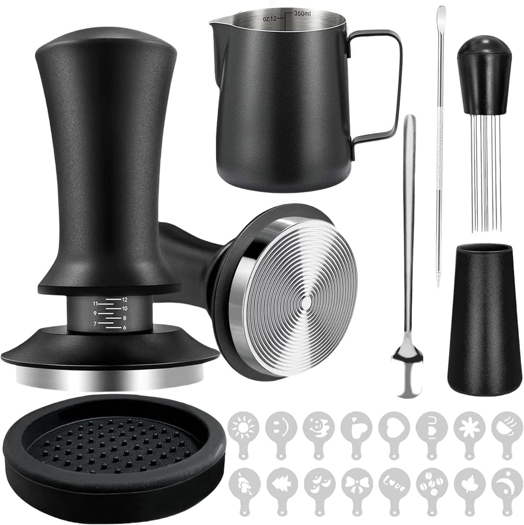 51mmCoffee Tamper Set 22PCS Espresso Accessories Kit | with Frothing Pitcher，WDT Tool，Stirrer，Tamper Mat ，Coffee