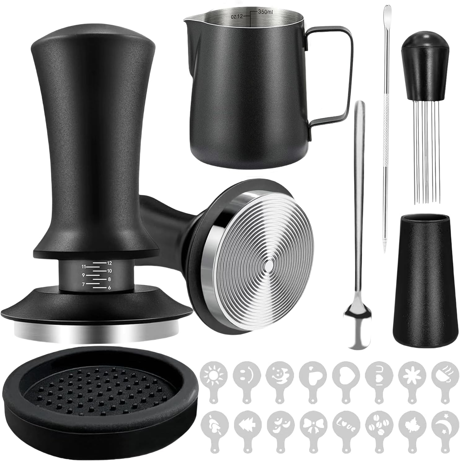 51mmCoffee Tamper Set 22PCS Espresso Accessories Kit | with Frothing Pitcher，WDT Tool，Stirrer，Tamper Mat ，Coffee