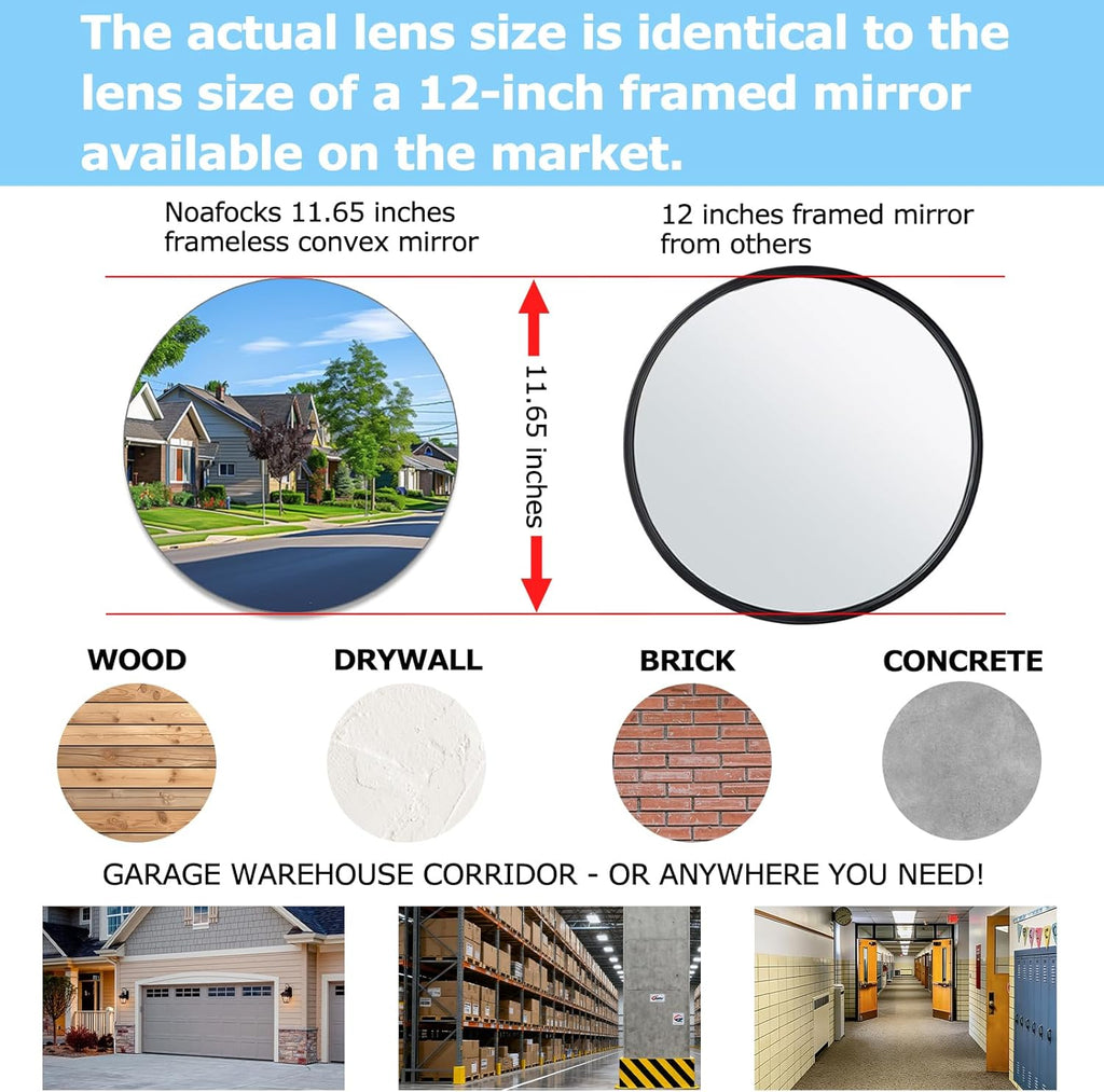 Convex Mirror 11.65" Adjustable Acrylic Wide Angle View Traffic Mirror for Bedroom Enhanced Security Coverage in