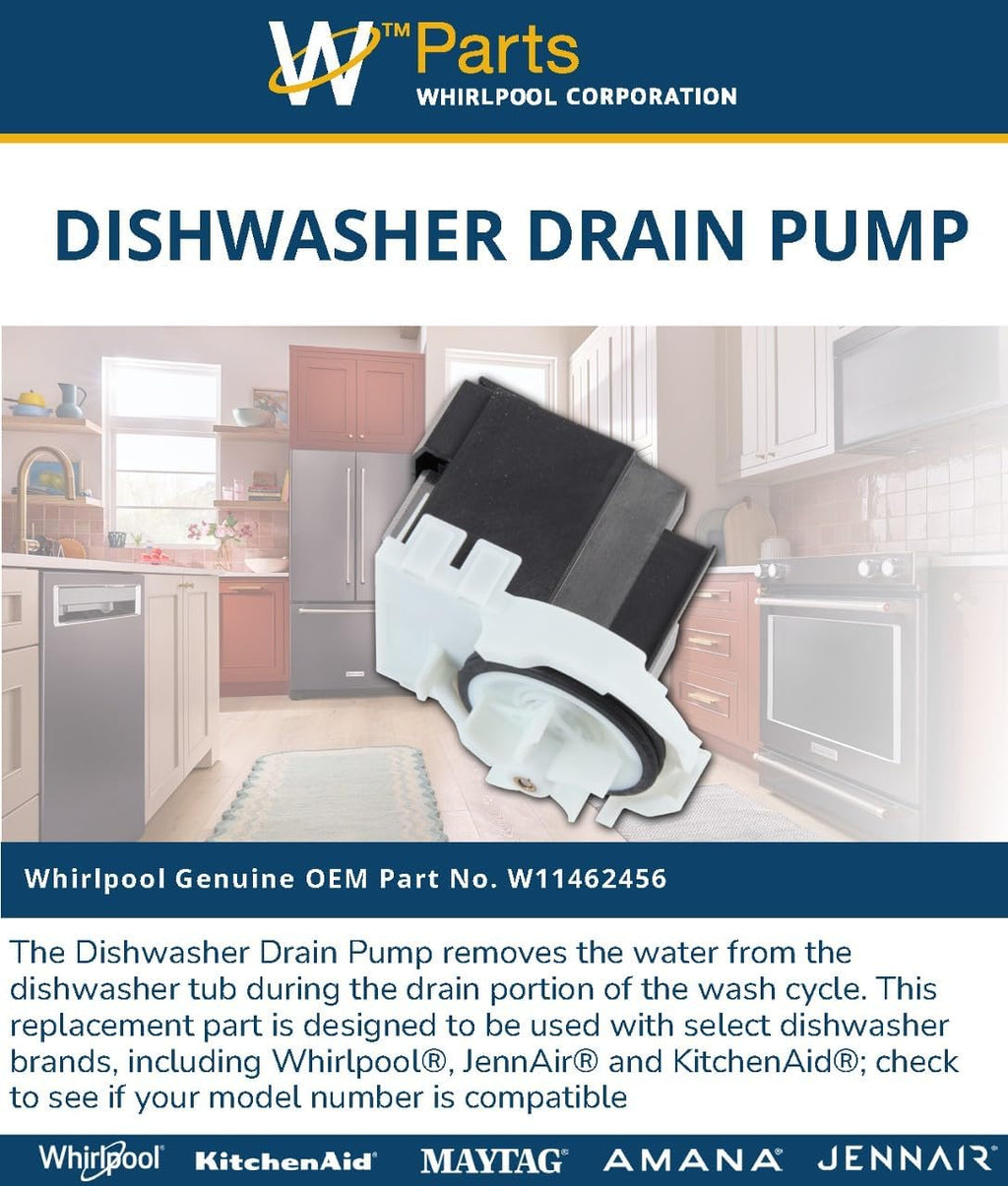 Whirlpool W11462456 Genuine OEM Dishwasher Drain Pump Replacement Part - Replaces W11193157