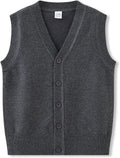 Boys Girls School Uniform Sweater Vest Cotton Kids V-Neck Button Solid Sleeveless Cardigan for Children Toddler