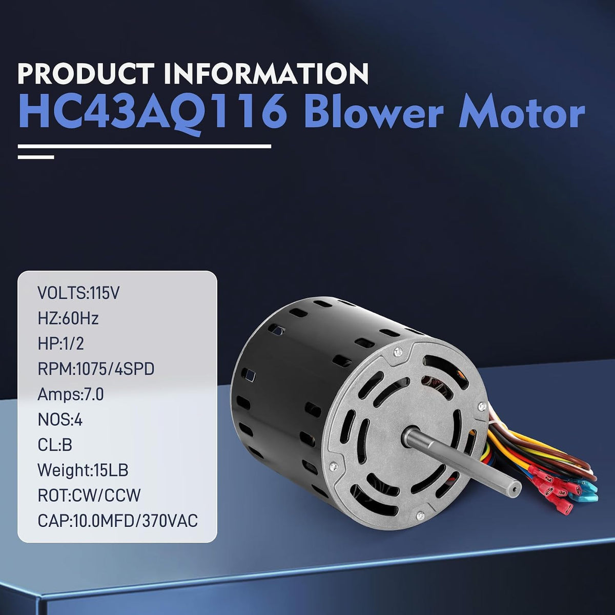 HC43AQ116 Furnace Blower Motor 115V 60Hz 1/2 HP Compatible with Carrier Bryant Payne GE Genteq,Fit for HC43AQ116 HC43AQ116A HC43AE116, HC43AE116A, Y7L623D52, 340MAV048060AHKA, 340MAV048080AJKA