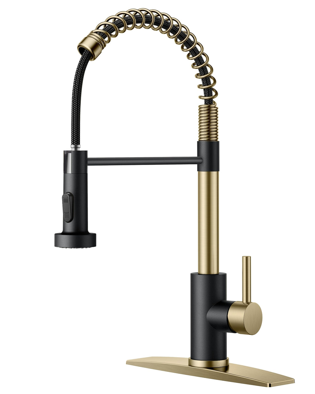 FORIOUS Kitchen Faucets, Pull Down Sprayer, Classic High Arc, Black Gold