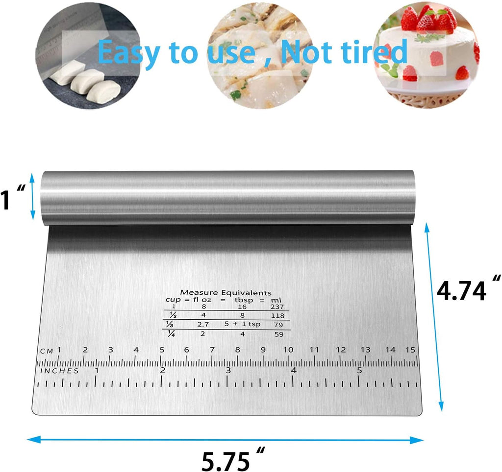 Pro Dough Pastry Scraper/Cutter/Chopper Stainless Steel Mirror Polished with Measuring Scale Multipurpose- Cake