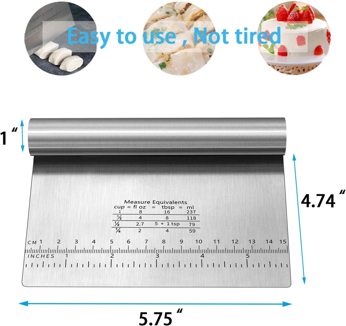 Pro Dough Pastry Scraper/Cutter/Chopper Stainless Steel Mirror Polished with Measuring Scale Multipurpose- Cake