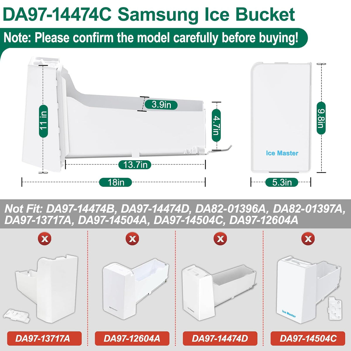 Upgraded DA97-14474A DA97-14474C DA97-12604D Refrigerator Ice Maker Replacement Compatible with Samsung Ice Bucket Parts RF26J7500SR, RF28HFEDTSR, RF265BEAESR Ice Bin Tray W/Latch Plate