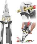 Pro 8-in-1 Wire Stripper/Cutter with Voltage Tester & Dual Alarms - Heavy Duty 12-250V AC/DC Electrical Tester for