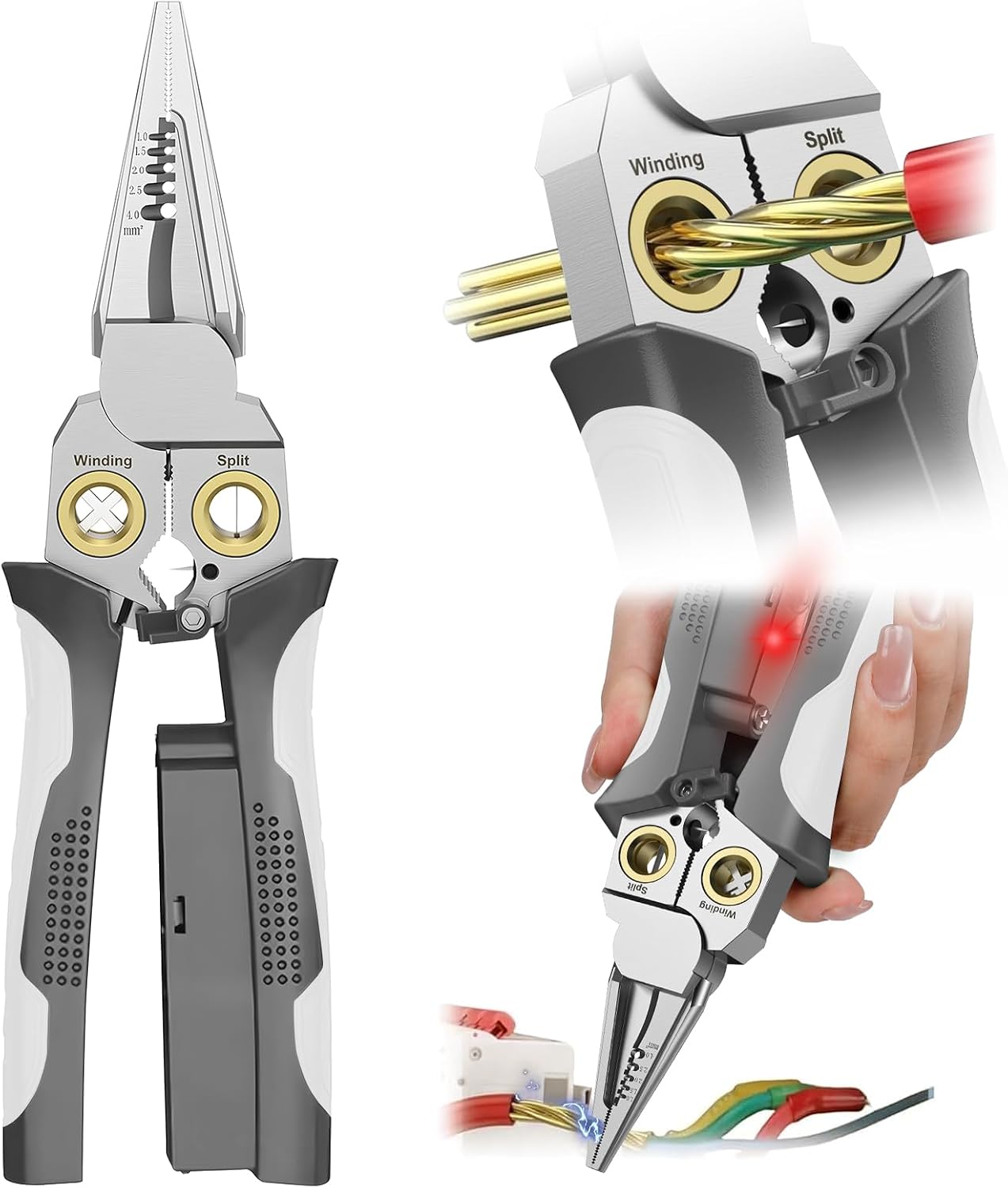 Pro 8-in-1 Wire Stripper/Cutter with Voltage Tester & Dual Alarms - Heavy Duty 12-250V AC/DC Electrical Tester for