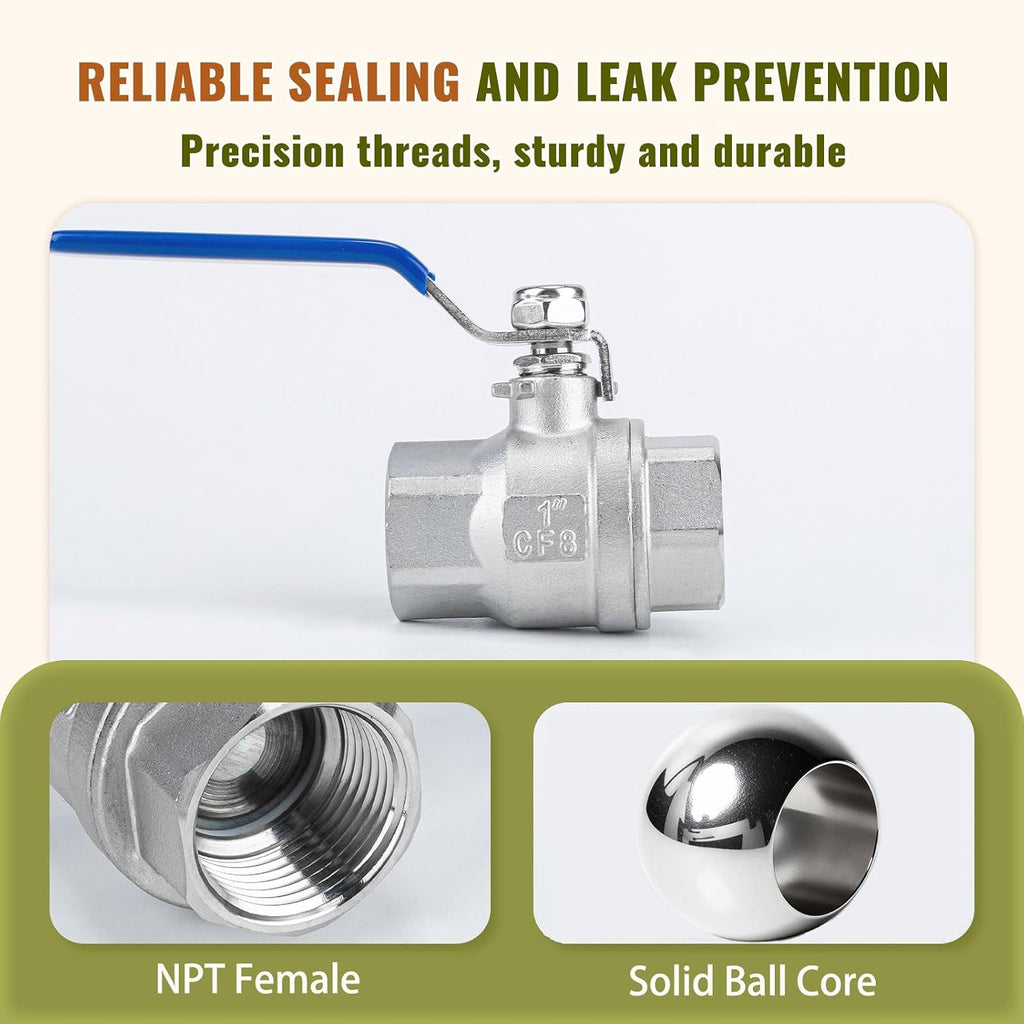 1-1/2 inch Ball Valve 2 Pack Full Port Female NPT Thread Shut Off Valve