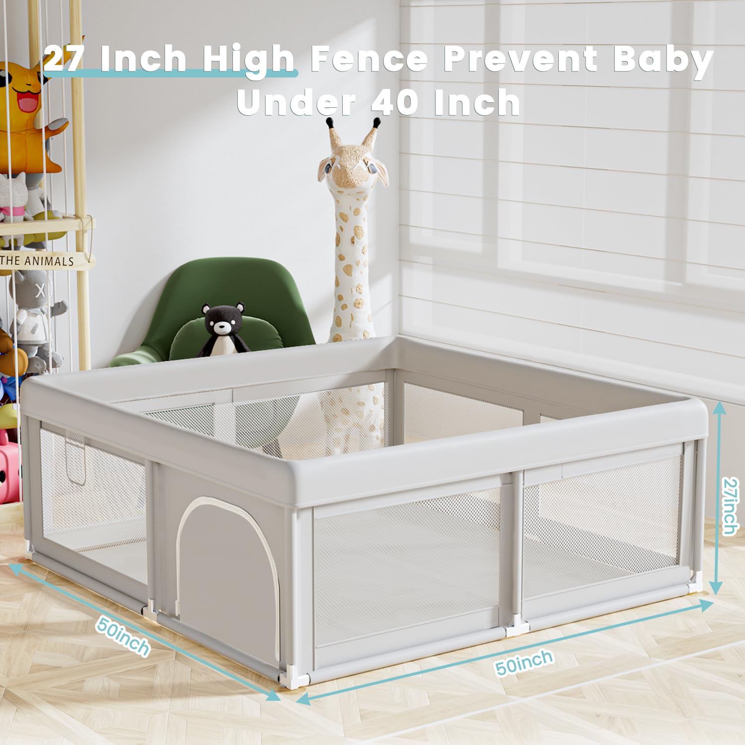 Baby Playpen 50x50 Inch, Play Pens for Babies and Toddlers Baby Fence Play Yards for Indoor & Outdoor with Breathable