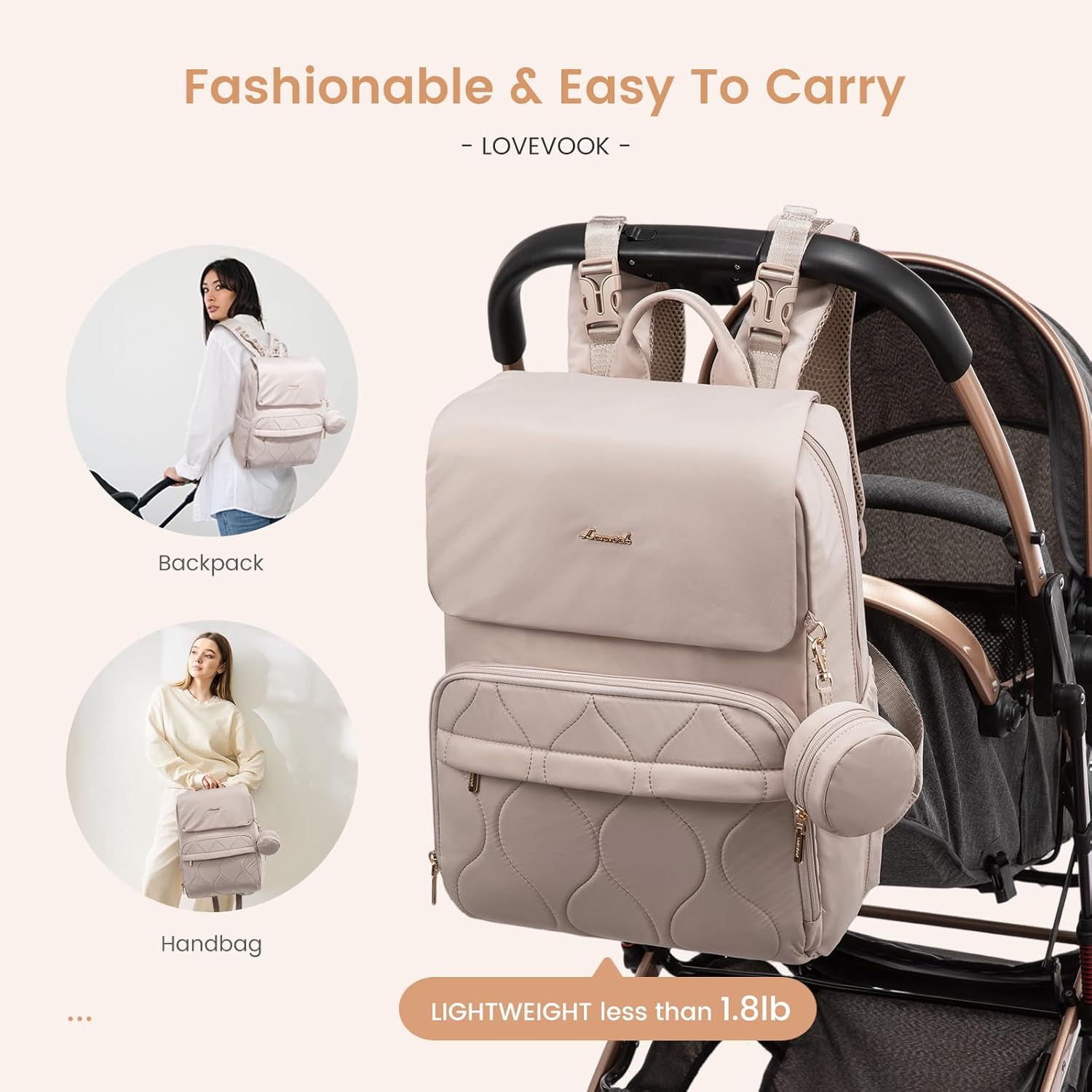 Diaper Bag Backpack, Baby Travel Bags for Boys & Girl, Toddler Waterproof Diaper Bag w/Changing Pad (Camel