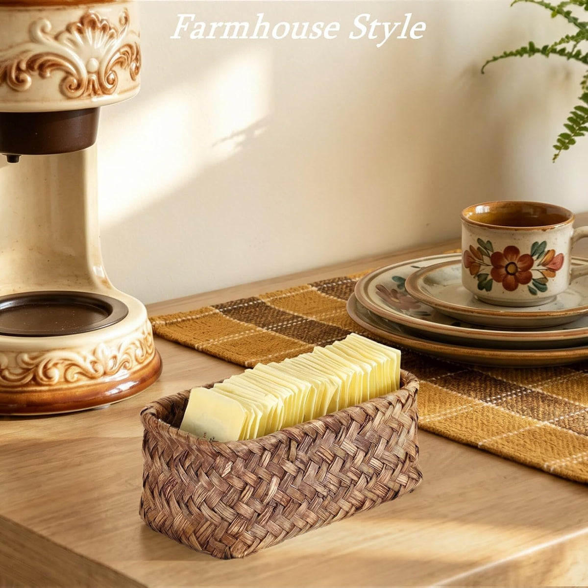 Sugar Packet Holder, Wicker Sugar Caddy Bowl for Restaurant, Tea Bag Organizer, Small Condiments Packet Holder Drink