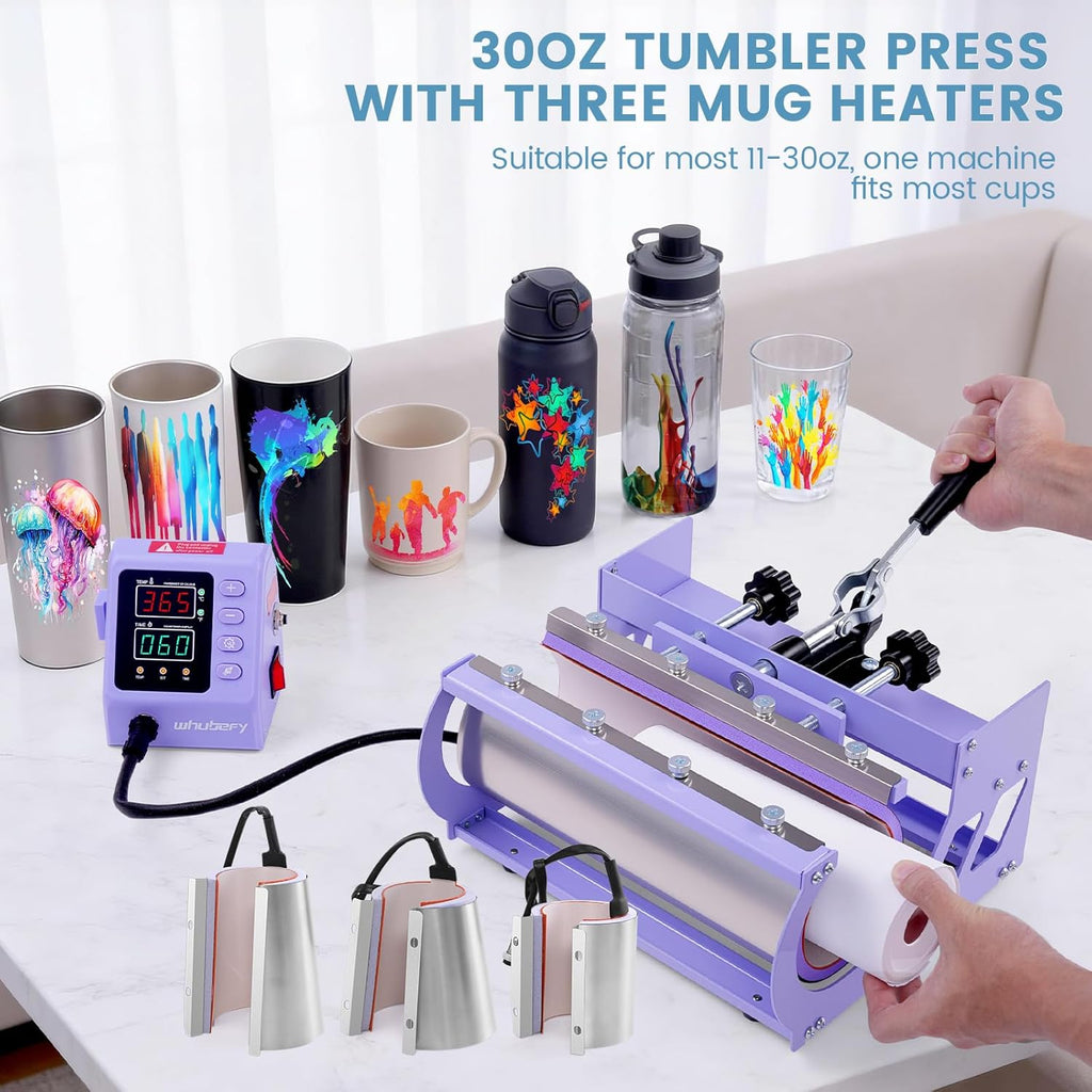 15x15 Heat Press 8 in 1 with 30oz Tumbler Press, Slide Out & 360°Swing Away | PID Temp Control+Industrial Quality