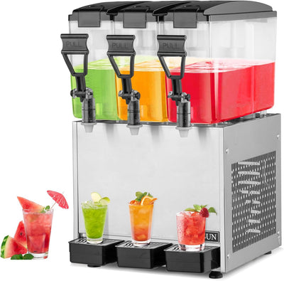 Commercial Beverage Dispenser 7.8 Gal/30L, Commercial Juice Dispenser Cold Drink Dispenser 10L X 3 Tanks Stainless