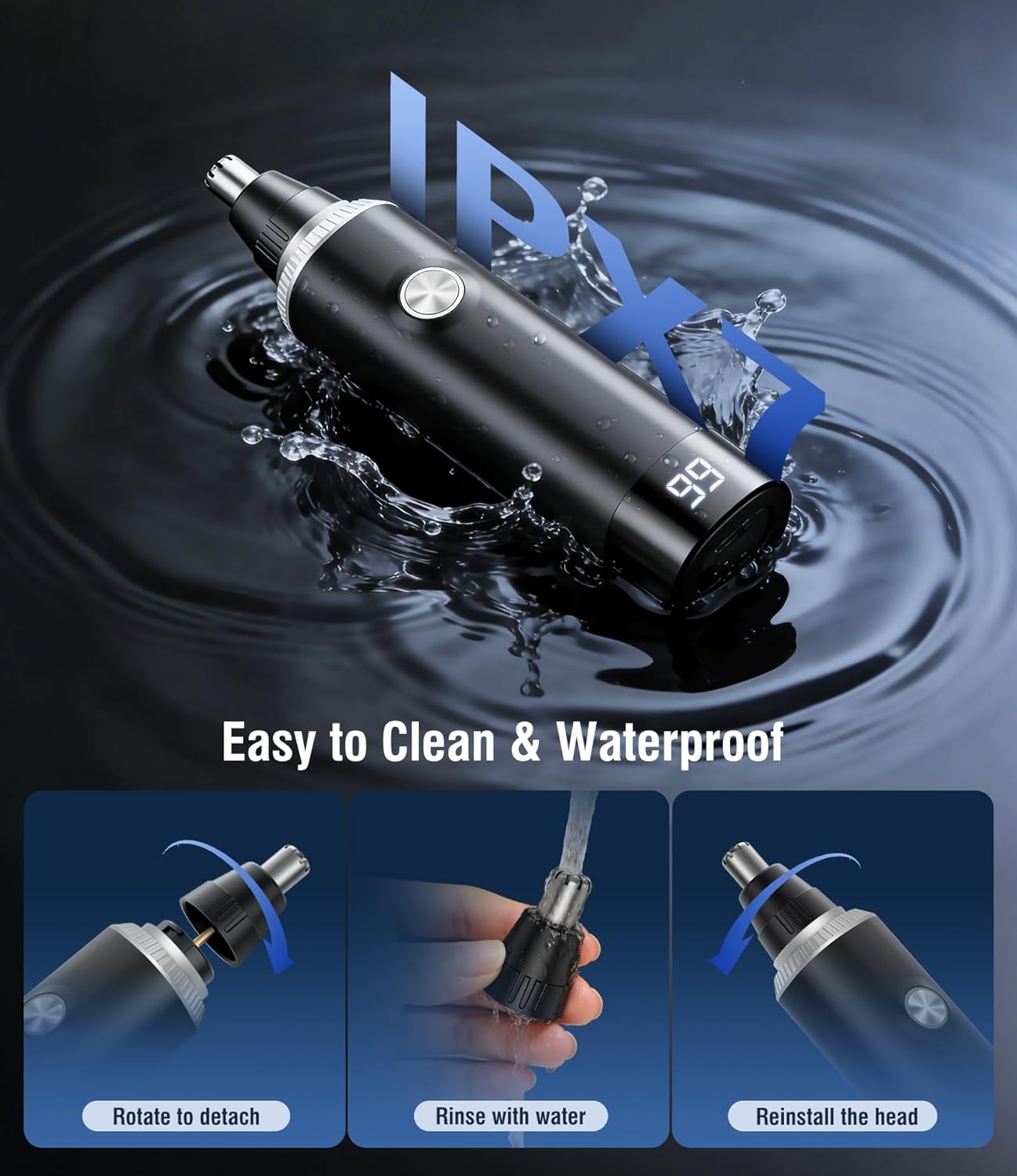Nose Hair Trimmer for Men, 3-in-1 Professional Painless Rechargeable Eyebrow & Facial Hair Trimmer for Men Women