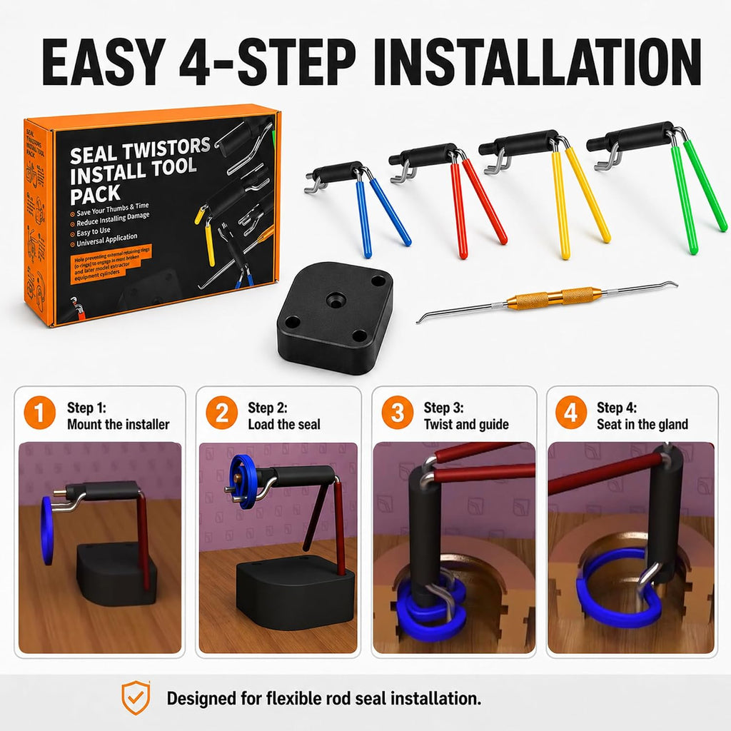 Hydraulic Rod Seal Installer Tool Kit, 4-Size, for 0.7"-6.5" Rods