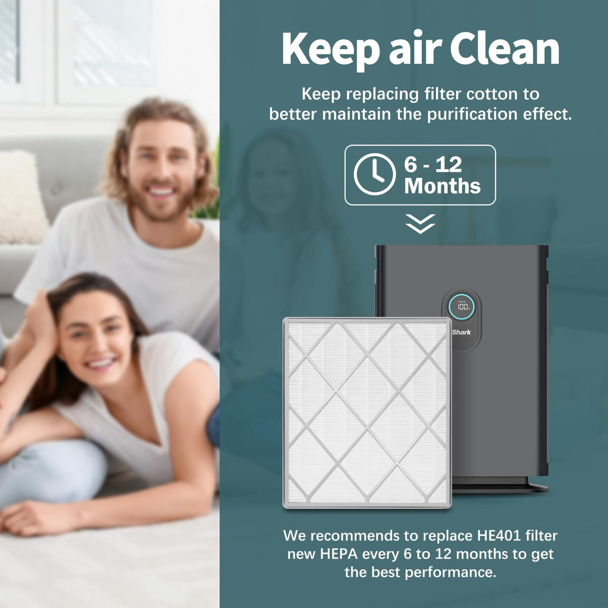 HE401 Filter Compatible with Shark HE401 HE402 HE405 Air Purifier
