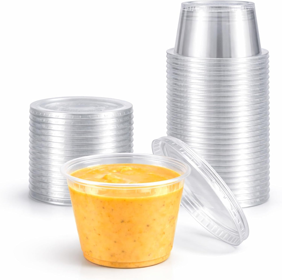 5.5 oz Clear Plastic Souffle Cups, BPA Free Portion Cups with Lids, 50 Sets