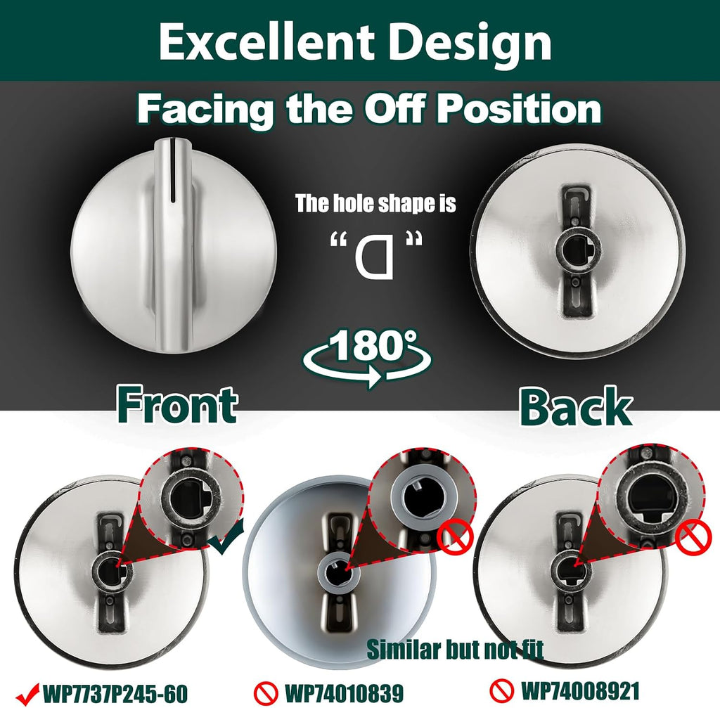 WP7737P245-60 Cooktop Knobs Replacement Parts for Jennair Gas Stove Knob Surface Burner Knob Jenn-Air JEC8430ADB JEC8536ADB JEC8430ADS 36 Inch Cook Top Oven Range 74007918 Assembly Knobs 5 Pcs