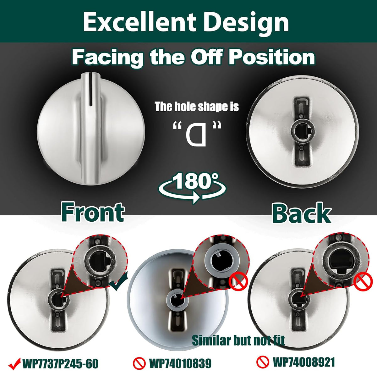 WP7737P245-60 Cooktop Knobs Replacement Parts for Jennair Gas Stove Knob Surface Burner Knob Jenn-Air JEC8430ADB JEC8536ADB JEC8430ADS 36 Inch Cook Top Oven Range 74007918 Assembly Knobs 5 Pcs
