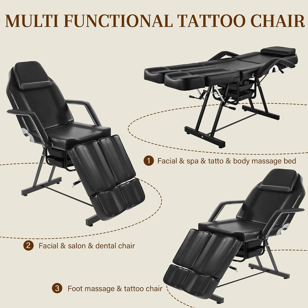 Tattoo Chair for Client, Facial Bed for Esthetician with Hydraulic Stool, Adjustable Massage Table with Split Legs
