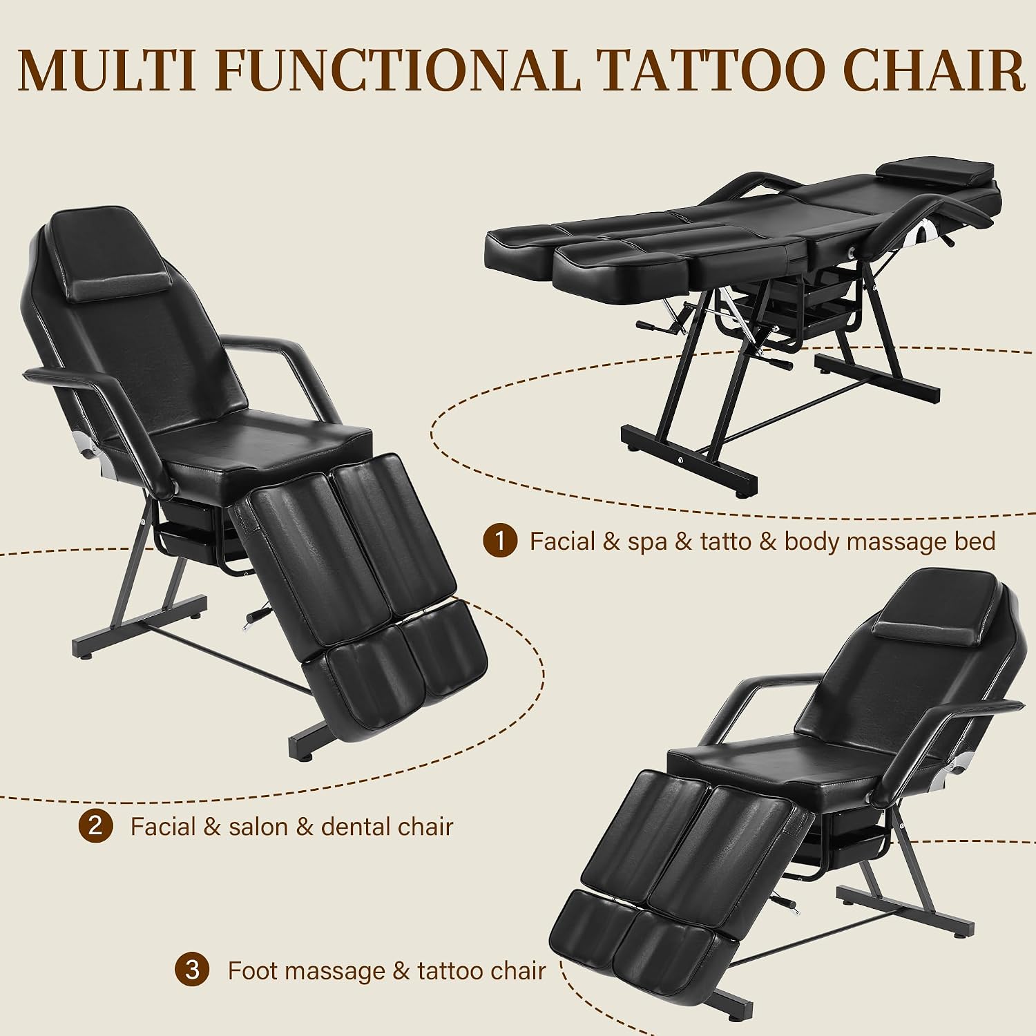 Tattoo Chair for Client, Facial Bed for Esthetician with Hydraulic Stool, Adjustable Massage Table with Split Legs